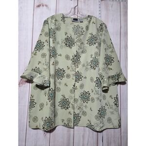 Ladies 24W Floral Print Top Ruffle Sleeve V Neck Blouse Career Button Front‎